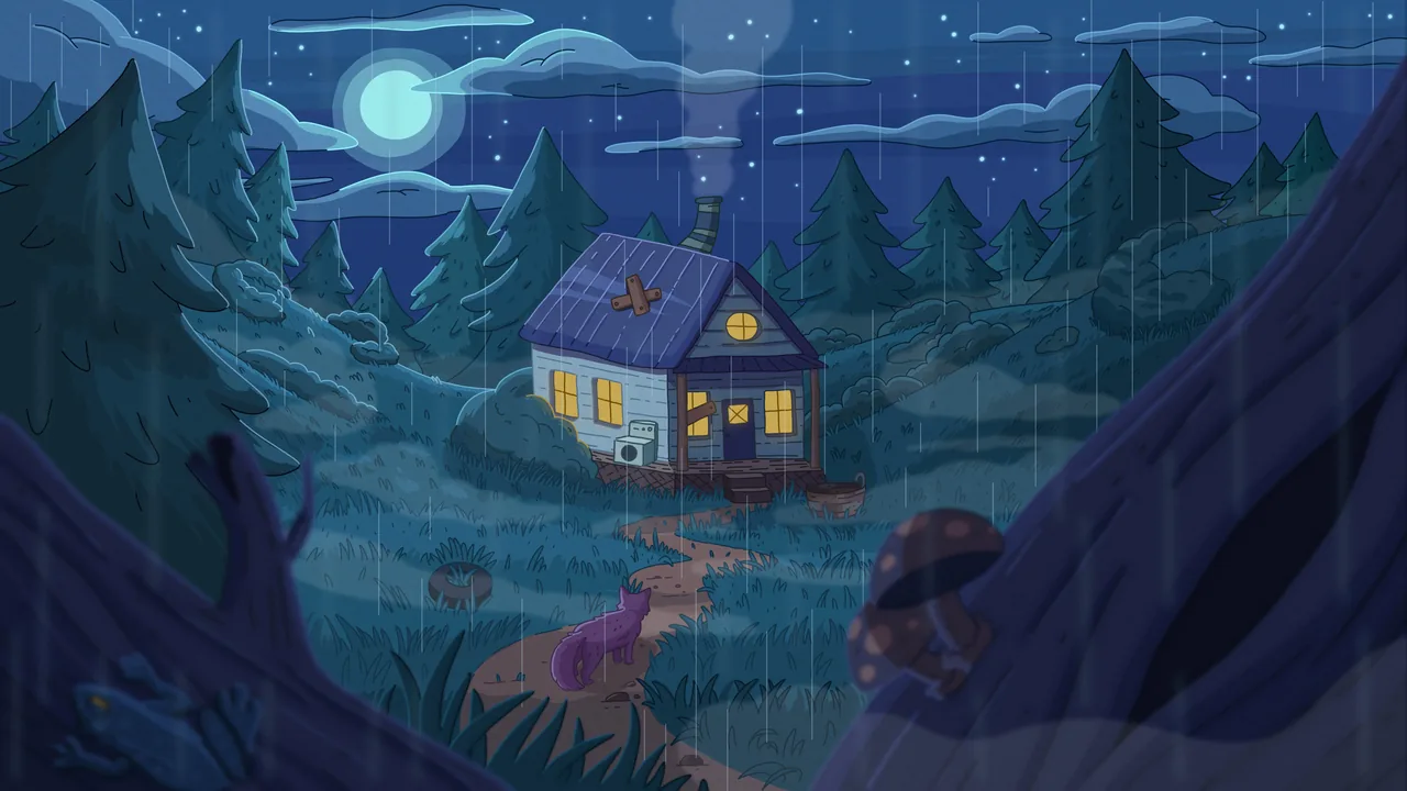 House in the Woods, widescreen artwork by Purrple Cat